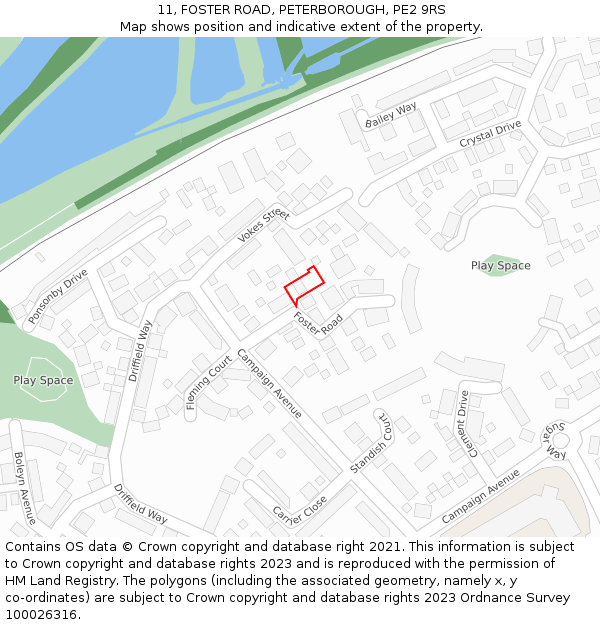 11, FOSTER ROAD, PETERBOROUGH, PE2 9RS: Location map and indicative extent of plot