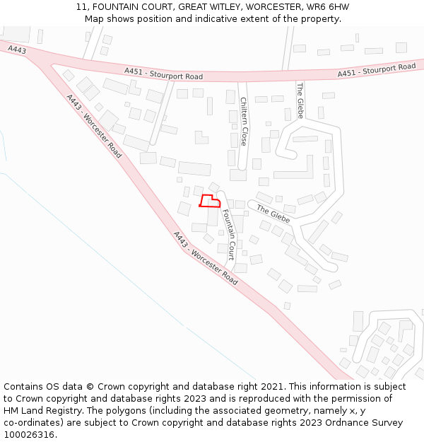 11, FOUNTAIN COURT, GREAT WITLEY, WORCESTER, WR6 6HW: Location map and indicative extent of plot