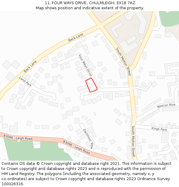 11, FOUR WAYS DRIVE, CHULMLEIGH, EX18 7AZ: Location map and indicative extent of plot