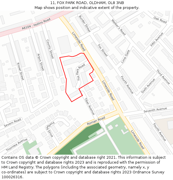 11, FOX PARK ROAD, OLDHAM, OL8 3NB: Location map and indicative extent of plot