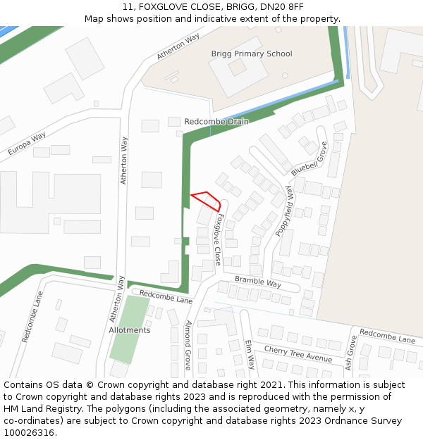 11, FOXGLOVE CLOSE, BRIGG, DN20 8FF: Location map and indicative extent of plot