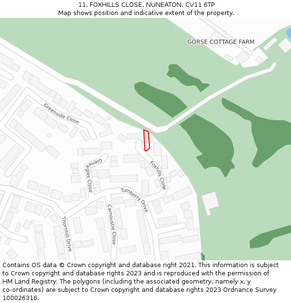 11, FOXHILLS CLOSE, NUNEATON, CV11 6TP: Location map and indicative extent of plot