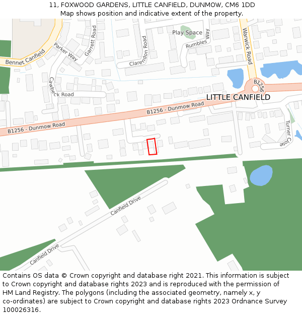 11, FOXWOOD GARDENS, LITTLE CANFIELD, DUNMOW, CM6 1DD: Location map and indicative extent of plot