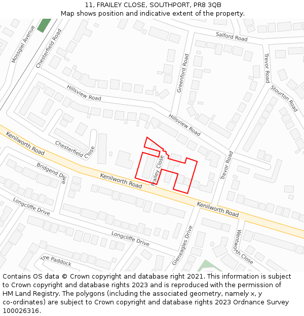 11, FRAILEY CLOSE, SOUTHPORT, PR8 3QB: Location map and indicative extent of plot