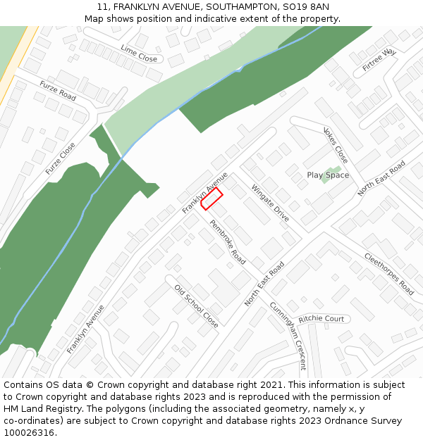 11, FRANKLYN AVENUE, SOUTHAMPTON, SO19 8AN: Location map and indicative extent of plot