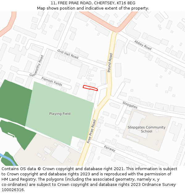 11, FREE PRAE ROAD, CHERTSEY, KT16 8EG: Location map and indicative extent of plot