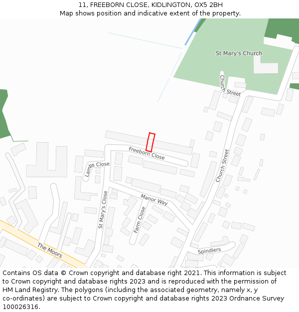 11, FREEBORN CLOSE, KIDLINGTON, OX5 2BH: Location map and indicative extent of plot