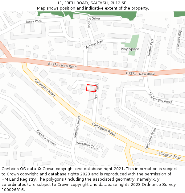 11, FRITH ROAD, SALTASH, PL12 6EL: Location map and indicative extent of plot