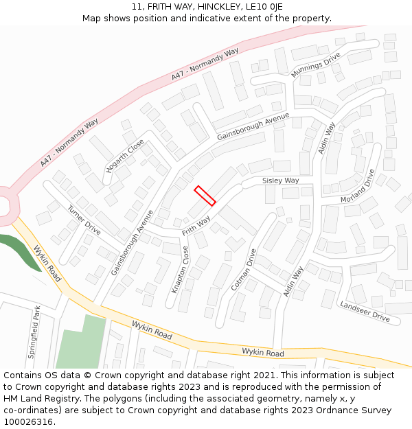 11, FRITH WAY, HINCKLEY, LE10 0JE: Location map and indicative extent of plot