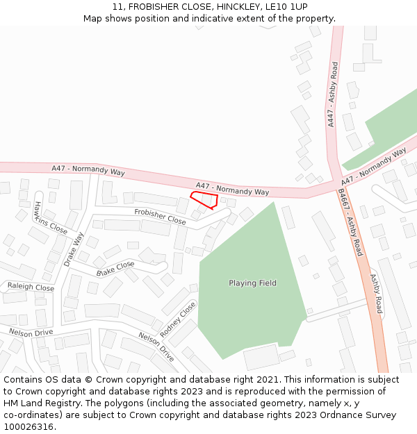 11, FROBISHER CLOSE, HINCKLEY, LE10 1UP: Location map and indicative extent of plot
