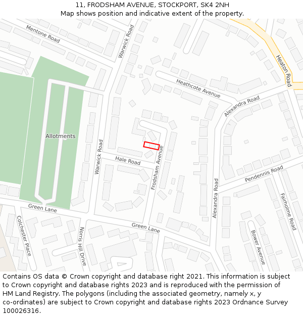 11, FRODSHAM AVENUE, STOCKPORT, SK4 2NH: Location map and indicative extent of plot