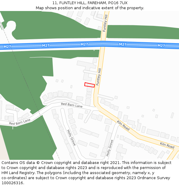 11, FUNTLEY HILL, FAREHAM, PO16 7UX: Location map and indicative extent of plot