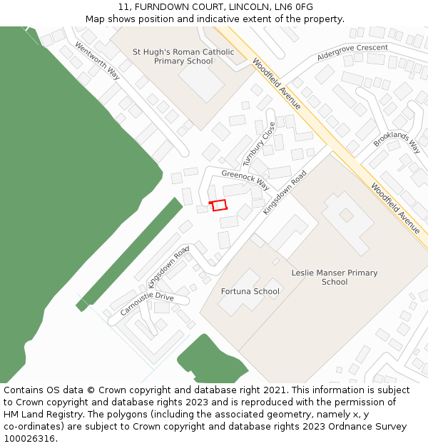 11, FURNDOWN COURT, LINCOLN, LN6 0FG: Location map and indicative extent of plot