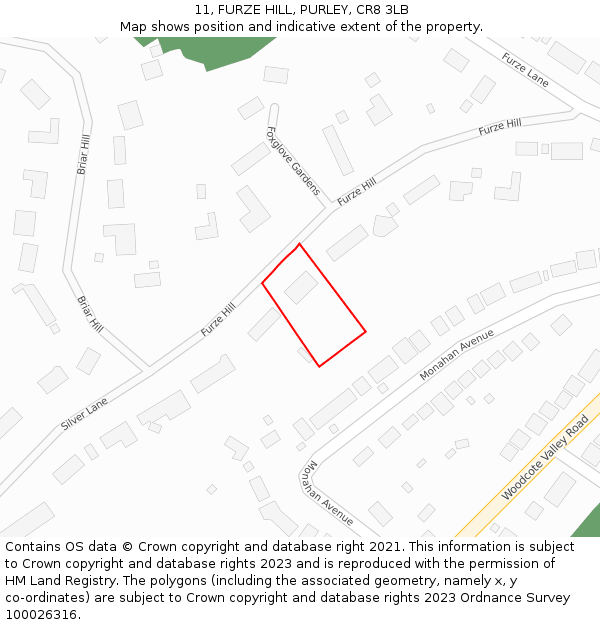 11, FURZE HILL, PURLEY, CR8 3LB: Location map and indicative extent of plot
