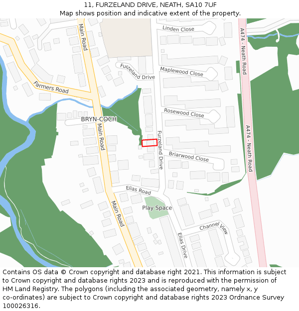 11, FURZELAND DRIVE, NEATH, SA10 7UF: Location map and indicative extent of plot
