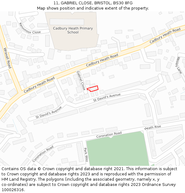 11, GABRIEL CLOSE, BRISTOL, BS30 8FG: Location map and indicative extent of plot