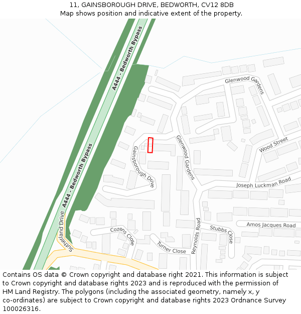 11, GAINSBOROUGH DRIVE, BEDWORTH, CV12 8DB: Location map and indicative extent of plot