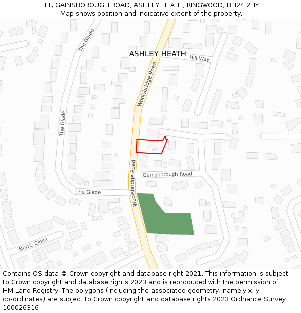 11, GAINSBOROUGH ROAD, ASHLEY HEATH, RINGWOOD, BH24 2HY: Location map and indicative extent of plot