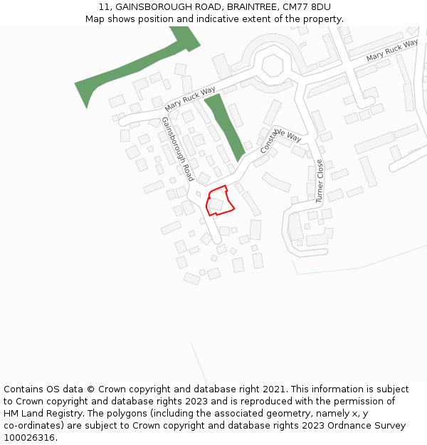 11, GAINSBOROUGH ROAD, BRAINTREE, CM77 8DU: Location map and indicative extent of plot