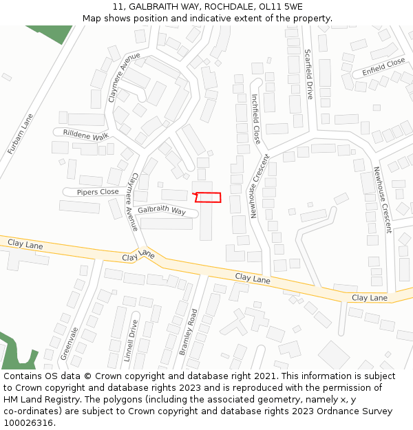 11, GALBRAITH WAY, ROCHDALE, OL11 5WE: Location map and indicative extent of plot