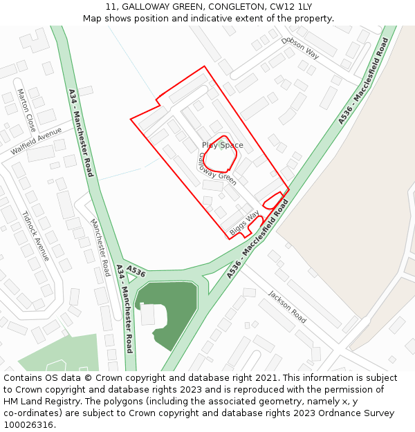 11, GALLOWAY GREEN, CONGLETON, CW12 1LY: Location map and indicative extent of plot