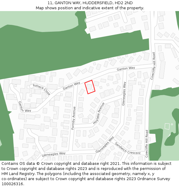 11, GANTON WAY, HUDDERSFIELD, HD2 2ND: Location map and indicative extent of plot