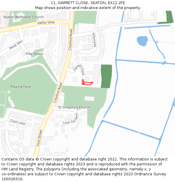 11, GARRETT CLOSE, SEATON, EX12 2FE: Location map and indicative extent of plot