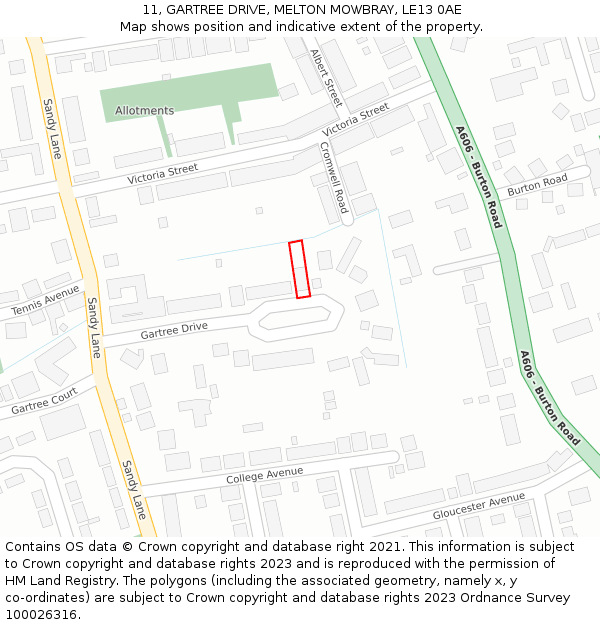 11, GARTREE DRIVE, MELTON MOWBRAY, LE13 0AE: Location map and indicative extent of plot