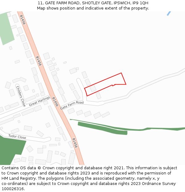 11, GATE FARM ROAD, SHOTLEY GATE, IPSWICH, IP9 1QH: Location map and indicative extent of plot