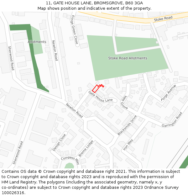 11, GATE HOUSE LANE, BROMSGROVE, B60 3GA: Location map and indicative extent of plot