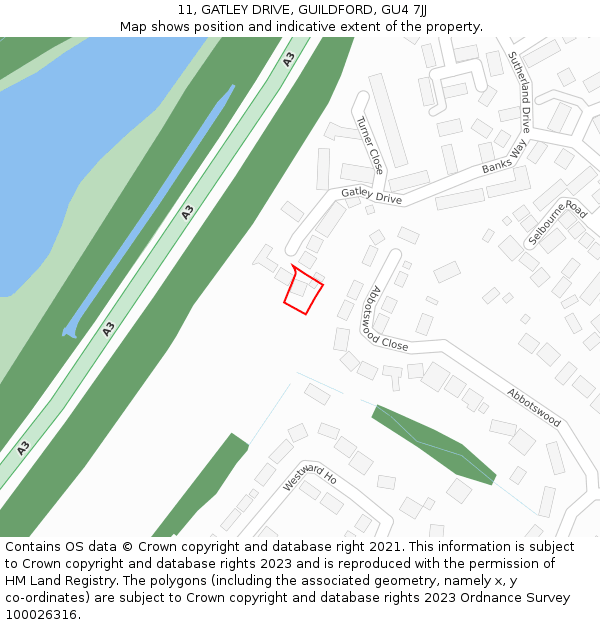 11, GATLEY DRIVE, GUILDFORD, GU4 7JJ: Location map and indicative extent of plot