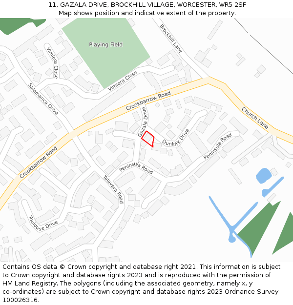 11, GAZALA DRIVE, BROCKHILL VILLAGE, WORCESTER, WR5 2SF: Location map and indicative extent of plot