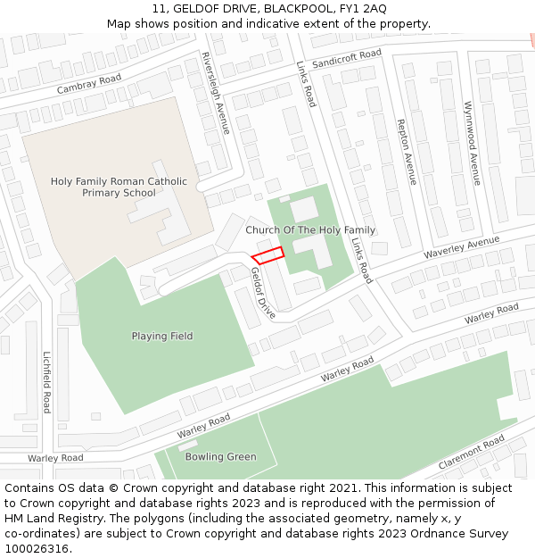 11, GELDOF DRIVE, BLACKPOOL, FY1 2AQ: Location map and indicative extent of plot