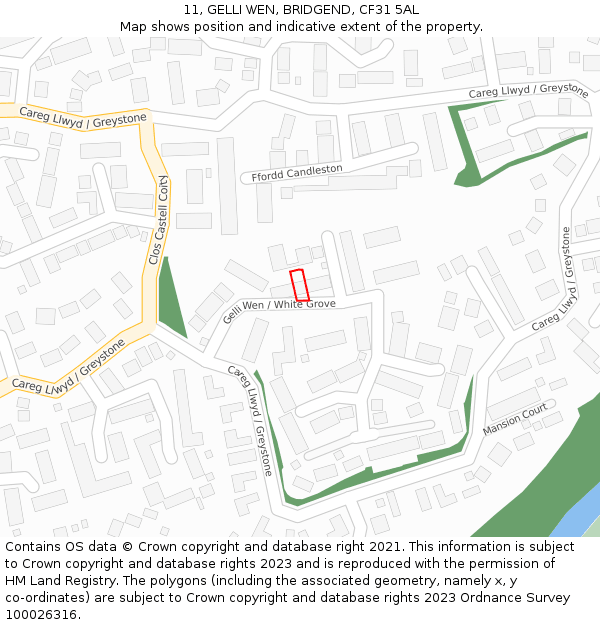 11, GELLI WEN, BRIDGEND, CF31 5AL: Location map and indicative extent of plot