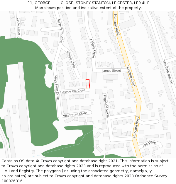 11, GEORGE HILL CLOSE, STONEY STANTON, LEICESTER, LE9 4HF: Location map and indicative extent of plot