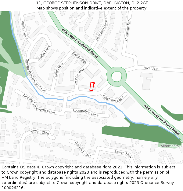11, GEORGE STEPHENSON DRIVE, DARLINGTON, DL2 2GE: Location map and indicative extent of plot