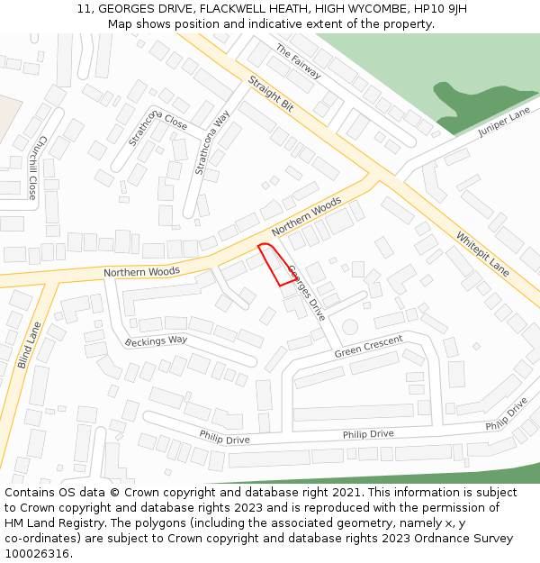 11, GEORGES DRIVE, FLACKWELL HEATH, HIGH WYCOMBE, HP10 9JH: Location map and indicative extent of plot