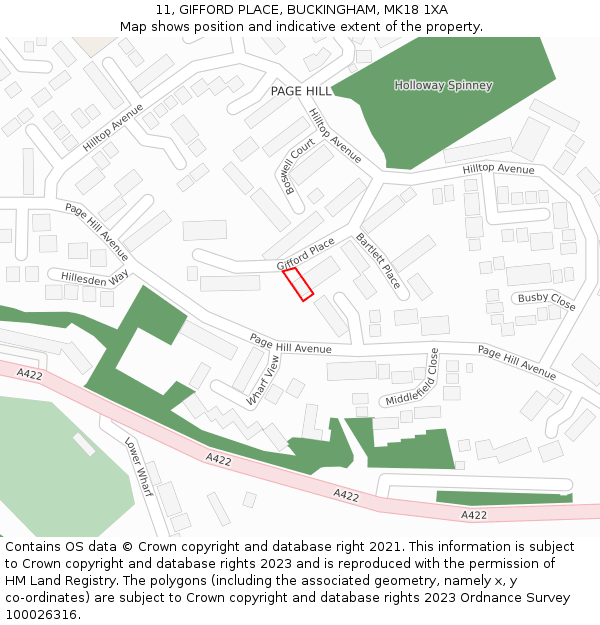 11, GIFFORD PLACE, BUCKINGHAM, MK18 1XA: Location map and indicative extent of plot