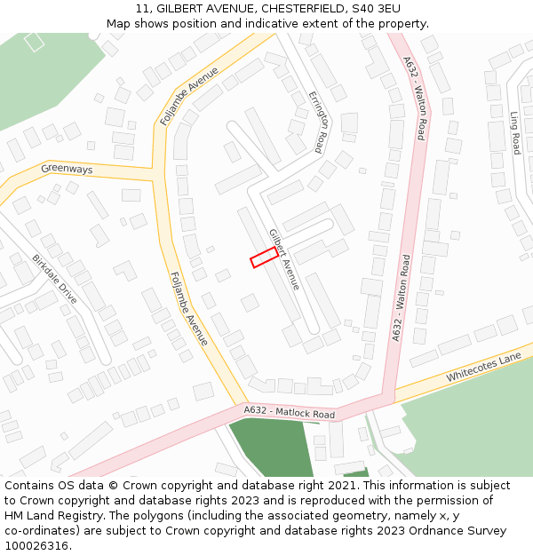 11, GILBERT AVENUE, CHESTERFIELD, S40 3EU: Location map and indicative extent of plot