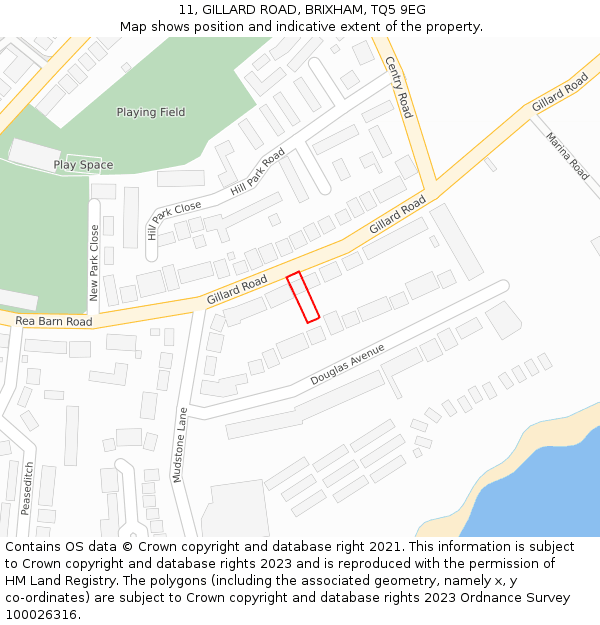 11, GILLARD ROAD, BRIXHAM, TQ5 9EG: Location map and indicative extent of plot