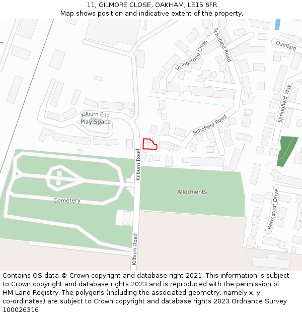 11, GILMORE CLOSE, OAKHAM, LE15 6FR: Location map and indicative extent of plot