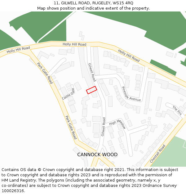 11, GILWELL ROAD, RUGELEY, WS15 4RQ: Location map and indicative extent of plot