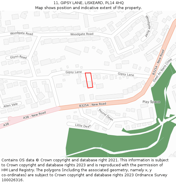 11, GIPSY LANE, LISKEARD, PL14 4HQ: Location map and indicative extent of plot