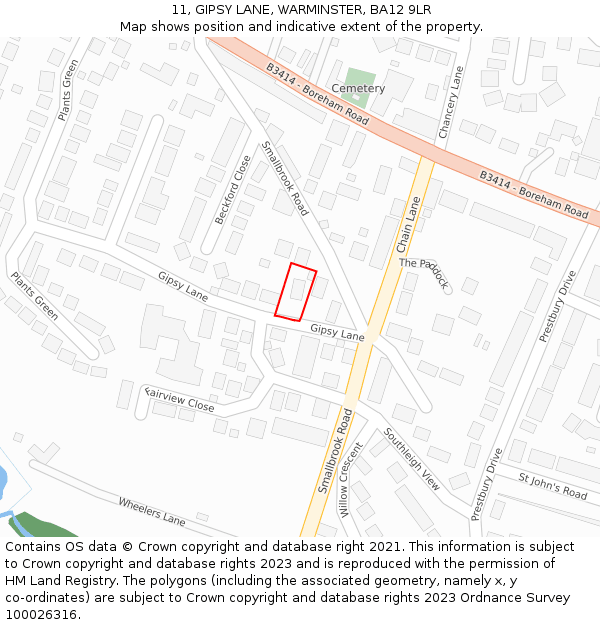 11, GIPSY LANE, WARMINSTER, BA12 9LR: Location map and indicative extent of plot