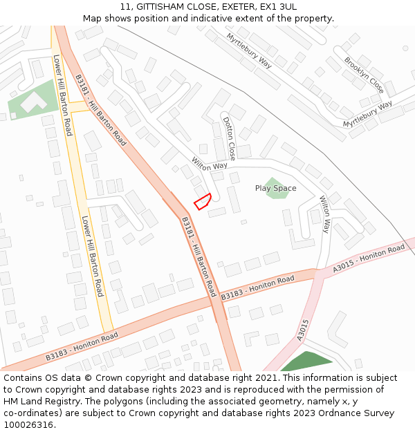 11, GITTISHAM CLOSE, EXETER, EX1 3UL: Location map and indicative extent of plot