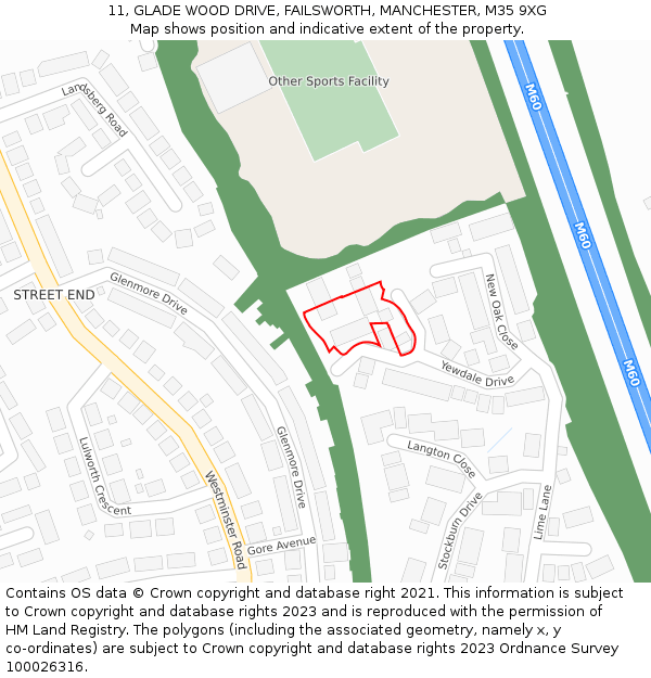 11, GLADE WOOD DRIVE, FAILSWORTH, MANCHESTER, M35 9XG: Location map and indicative extent of plot