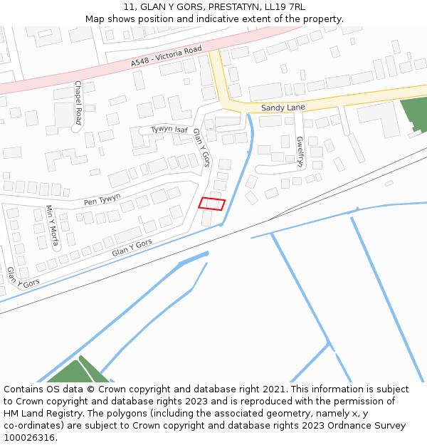 11, GLAN Y GORS, PRESTATYN, LL19 7RL: Location map and indicative extent of plot