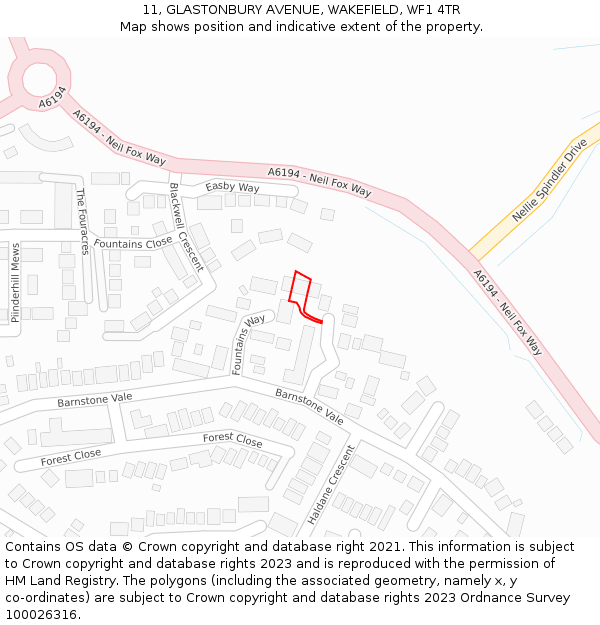 11, GLASTONBURY AVENUE, WAKEFIELD, WF1 4TR: Location map and indicative extent of plot