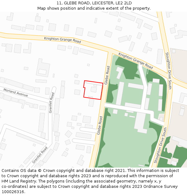 11, GLEBE ROAD, LEICESTER, LE2 2LD: Location map and indicative extent of plot