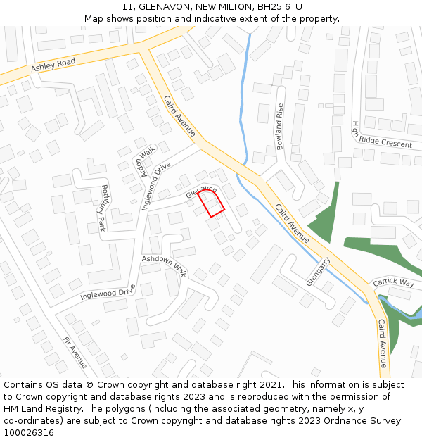 11, GLENAVON, NEW MILTON, BH25 6TU: Location map and indicative extent of plot